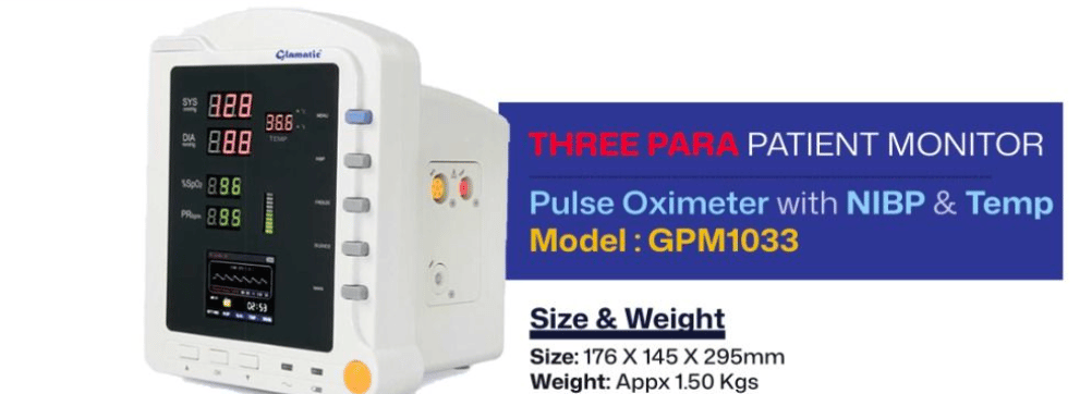 THREE PARA PATIENT MONITOR Pulse Oximeter with NIBP & Temp